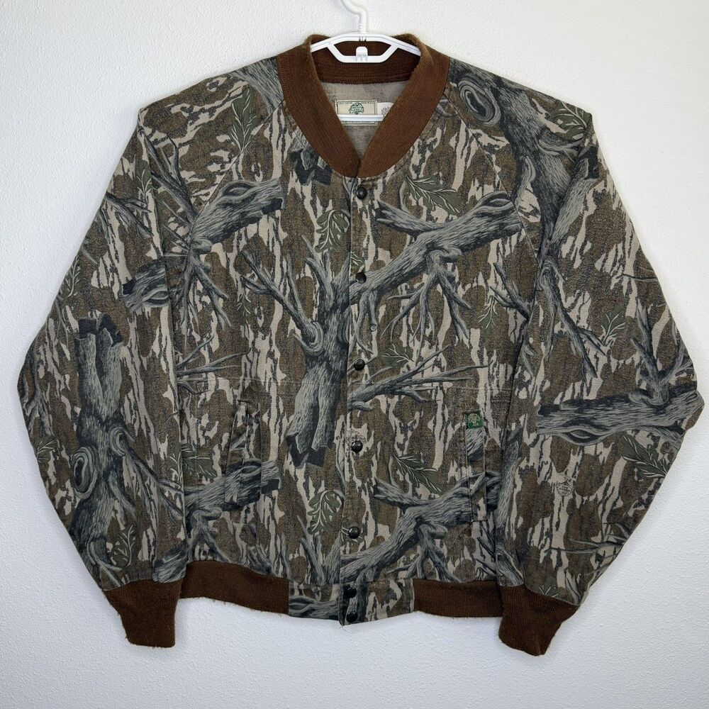 Vintage Mossy Oak Camo Bomber Jacket Men’s XXL Brown USA 100% Cotton Hunting